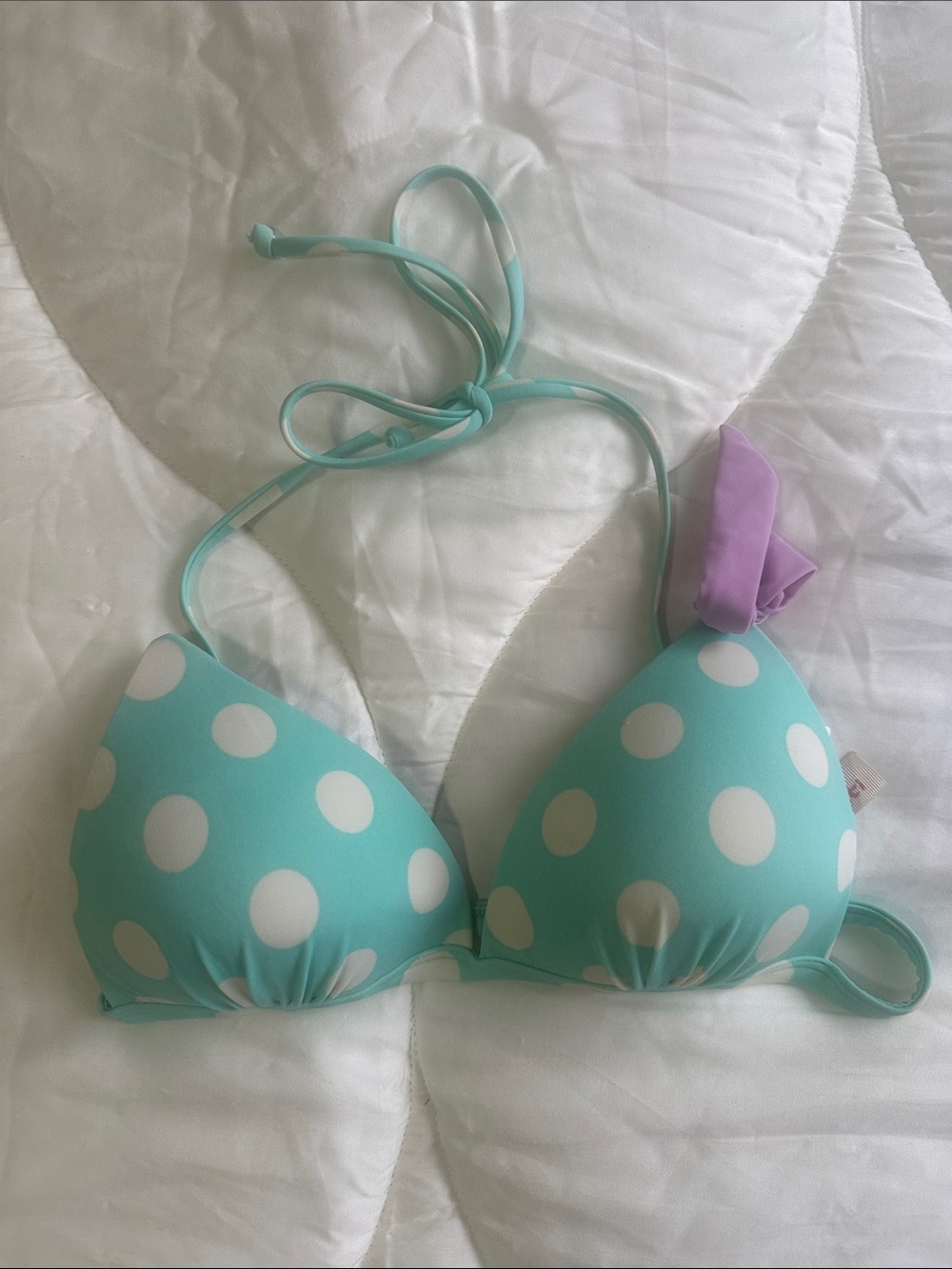 Woman’s Polka Dot Halter Swim Top - Mint Green & White